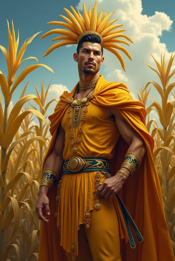 I would like to create a character with the appearance of Crisyiano Ronaldo with the characteristics of Viscount of Sabugosa from Sitio do Picapau Amarelo and appearance focused on corn.