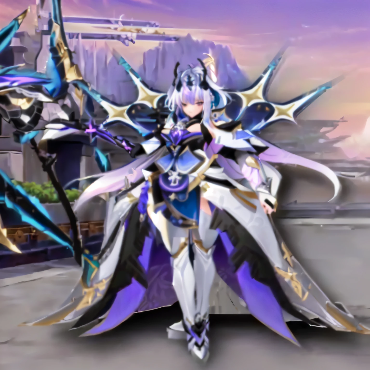 a close up of a person in a costume with a sword, keqing from genshin impact, sharp silver armor fuchsia skin, ayaka genshin impact, sliver ice color reflected armor, genshin impact character, zhongli from genshin impact, ayaka game genshin impact, from arknights, gear aurora, knights of zodiac girl, darkness aura