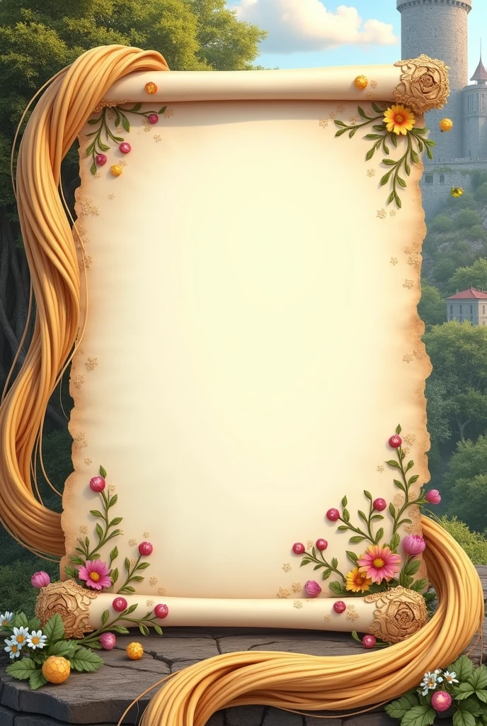 Create a letter with space to write and everything around it decorated with a Rapunzel theme