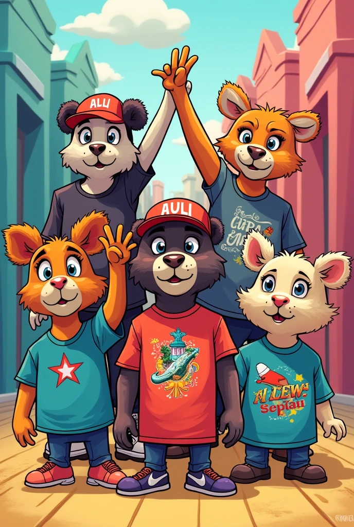 Give me a picture where there are 10 different shirts, make it cartoon