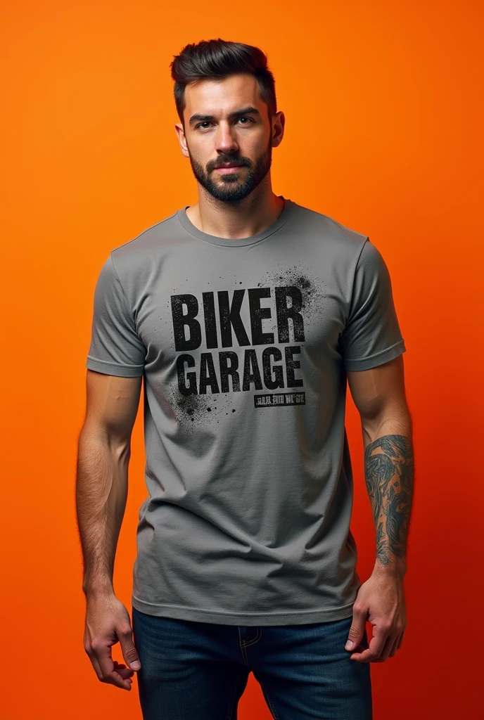 Printed GREY T-shirt "BIKER GARAGE"
Crazy orange color 