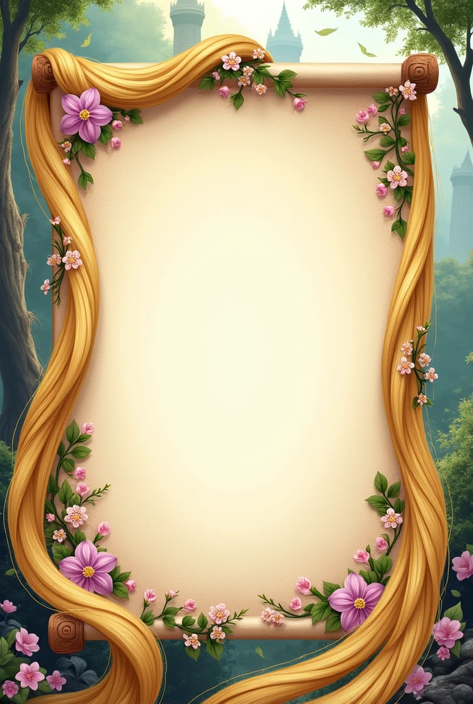Create a letter with space to write and everything around it decorated with a Rapunzel theme