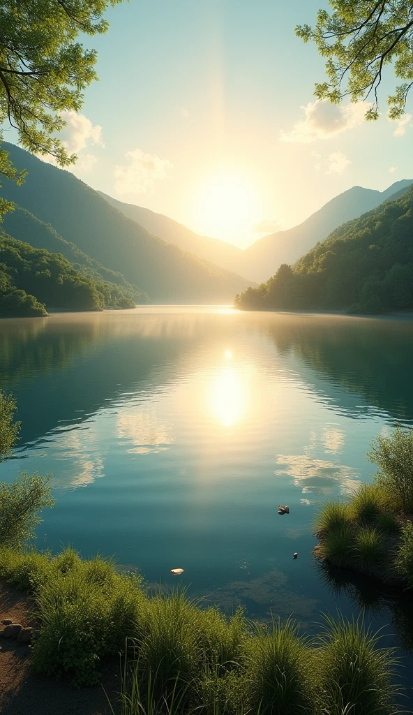 beautiful lake look bright in morning light