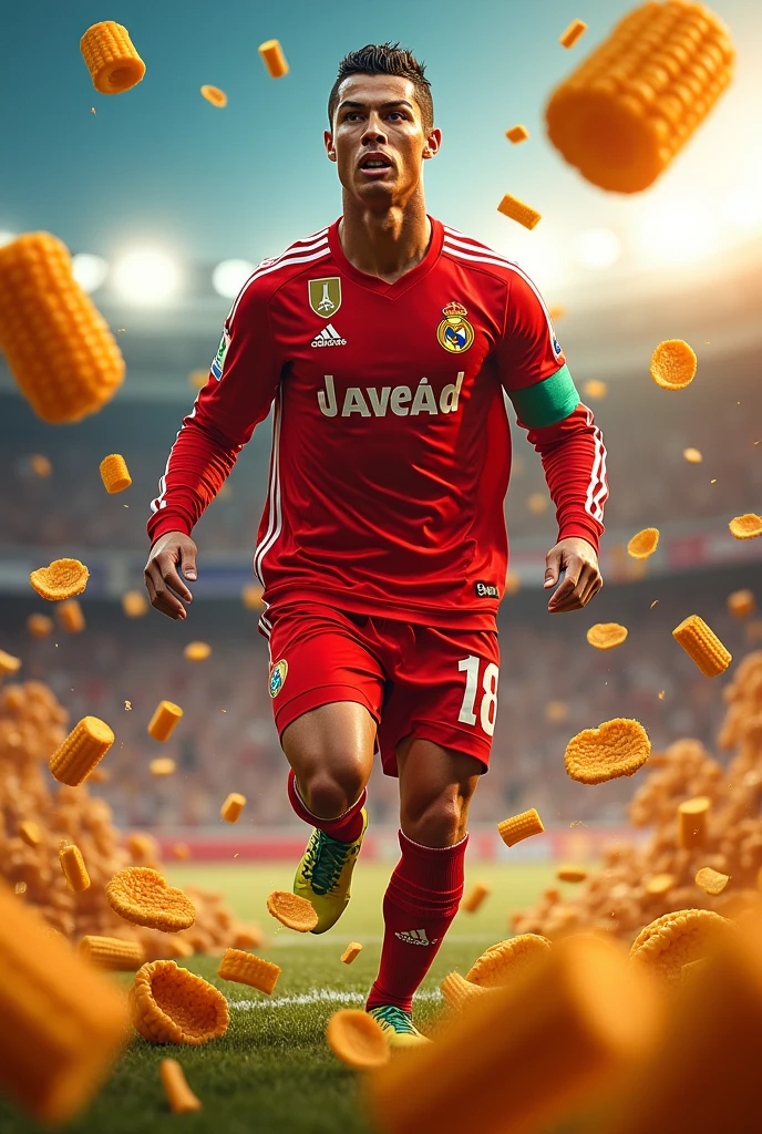 Cristiano Ronaldo is the poster boy for a brand of corn snacks called Tornado&#39;s