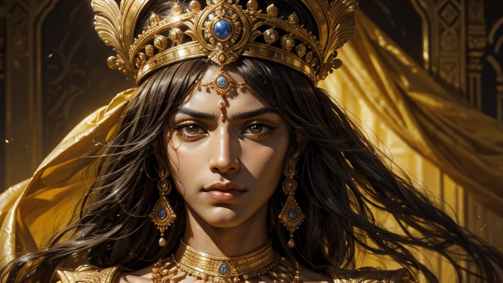 Emperor Ashoka the Great close-up, confident expression, serene and magnificent mood