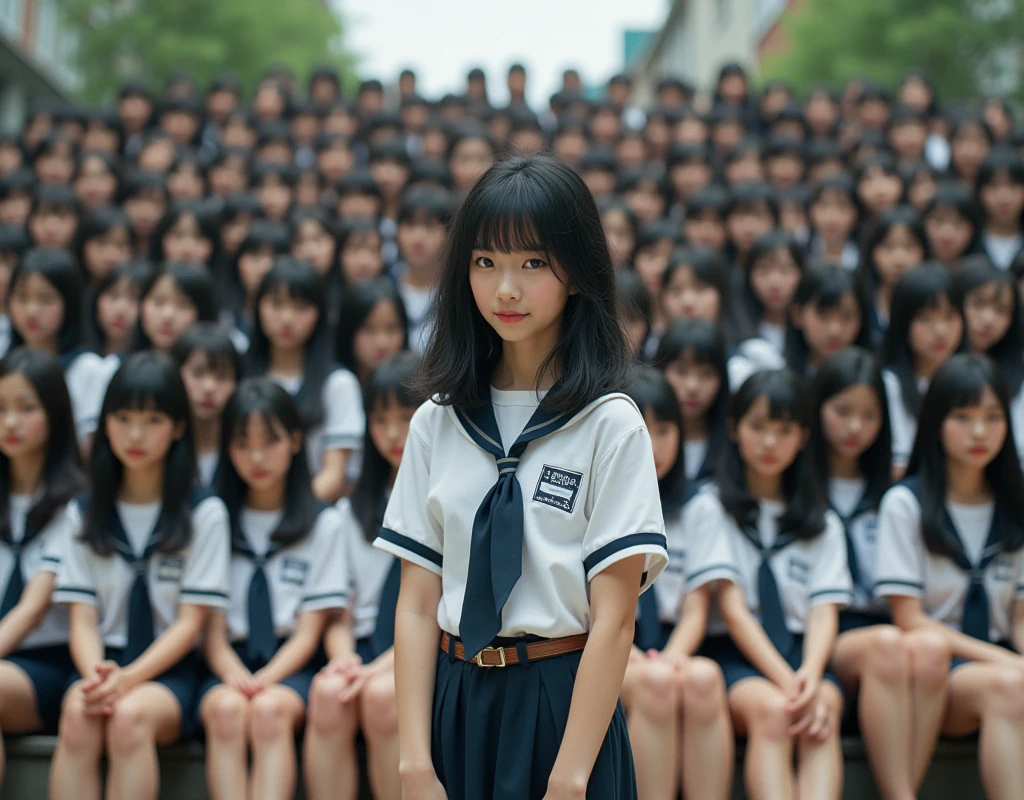 (Japanese Clone-girls=Myself), (Super Best masterpiece Clone-girls Raw Photography Art), (16K, Highest quality, Ultra-high resolution, RAW Photos), (It&#39;s so unrealistic., With unparalleled depiction, With an unfathomable sight, An unprecedented and shocking worldview, Clone-girls: In a world of mass reproduction, Ultra-realistic), (Japanese Girls, Suzuki-Rio, 16yo, Small face, Thick black hair, long hair, Dark Eyes, Mature face, Cute Smile, Smiling face, A gentle gaze, Very pleasant look), (Very beautiful detailed girls, Accurate body structure, Accurate body movements, Very detailed body, (Super big breasts, Large bulge of ample breasts)), ((Schoolgirl uniform, Short sleeve, mini skirt, Emphasise the fullness of your breasts)), (Very detailed, Myself cloning, Depiction of splitting oneself, 1Myself girl→1,000,000,000,000,000,000,000,000,000,000Myself cloning girls), (Myself clone girlsは, With the same perfect appearance, to multiply in large numbers), (Very detailed depiction, Myself&#39;s multiplying female body, In the same female body,With the same face, With the same hairstyle, In the same clothes, At the same height, 同じSuper big breastsで, A completely indistinguishable female body, 1,000,000,000,000,000,000,000,000,000,000 people), (Myself girls only), (Academy, academic level, Commemorative photo depiction, Tiered stage photography, Happy smile, Front view)