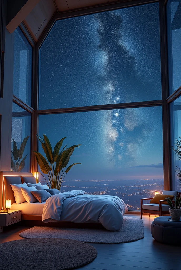 Gorgeous space bedroom。Fall asleep watching the twinkling stars and the Milky Way。A fantastic and mysterious world。bedroom。unmanned。Luxury