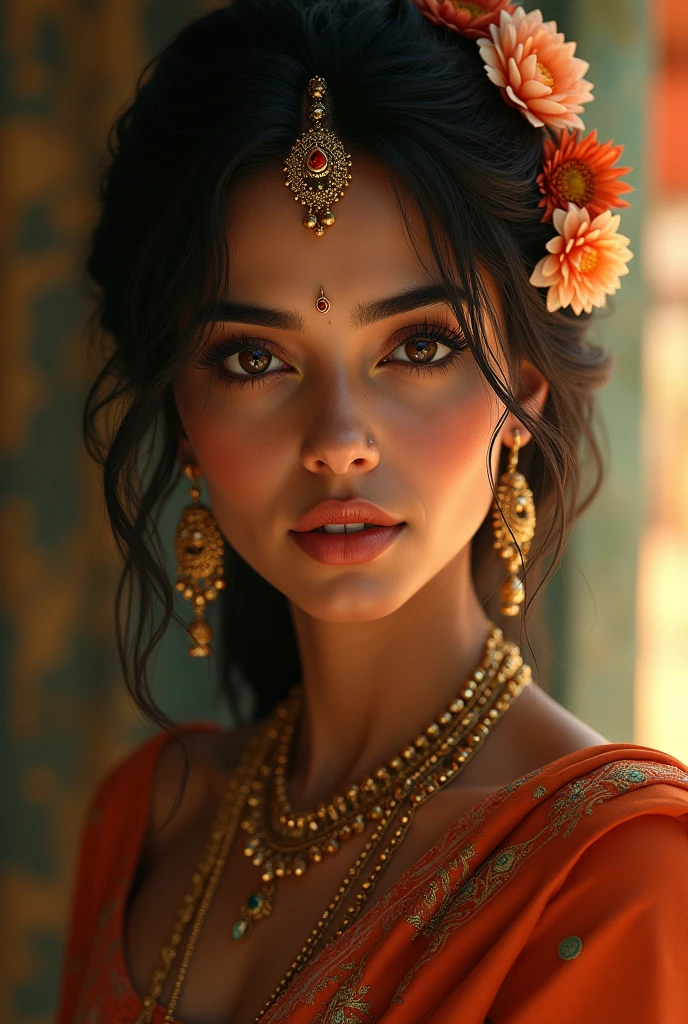Create a enngejing Indian women image realistic hit