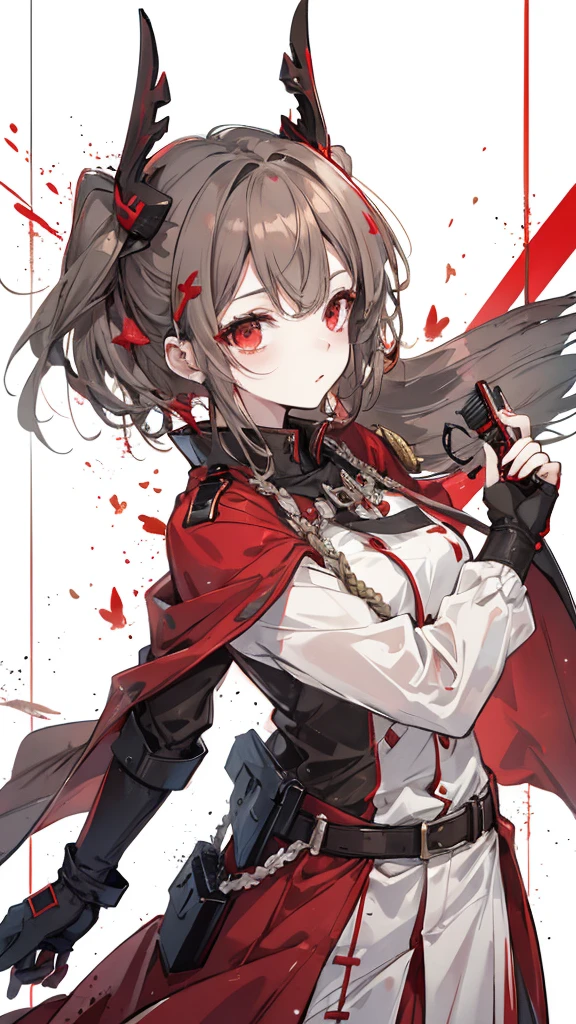 bat,Short, brown-grey hair,Red eyes,White military uniform with red decoration