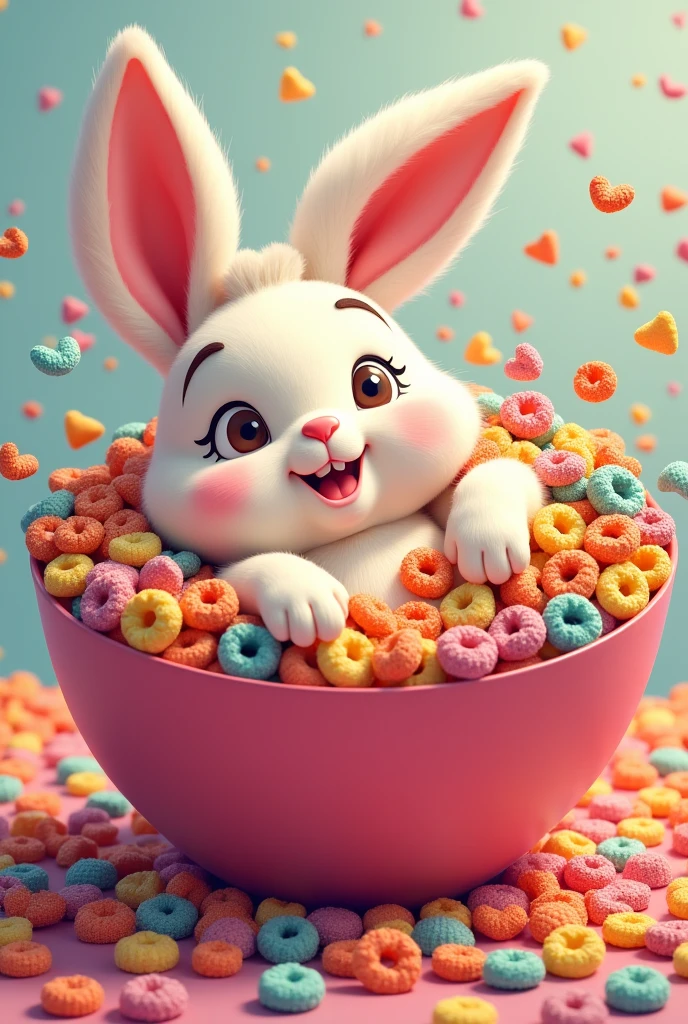 We need Two Cereal Box T-Shirt Designs
one inspired by Fruity Pebbles and the other by Reese's Puffs
A curvy bunny girl relaxing in a bowl of cereal