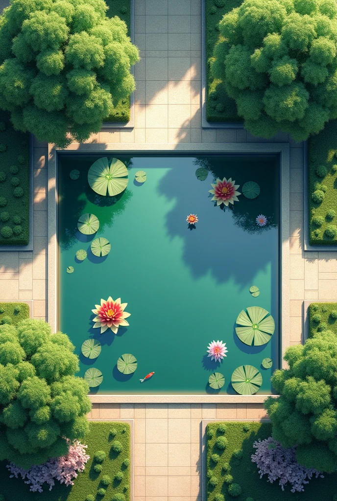 Community pond square shape view from above . Generate another big one