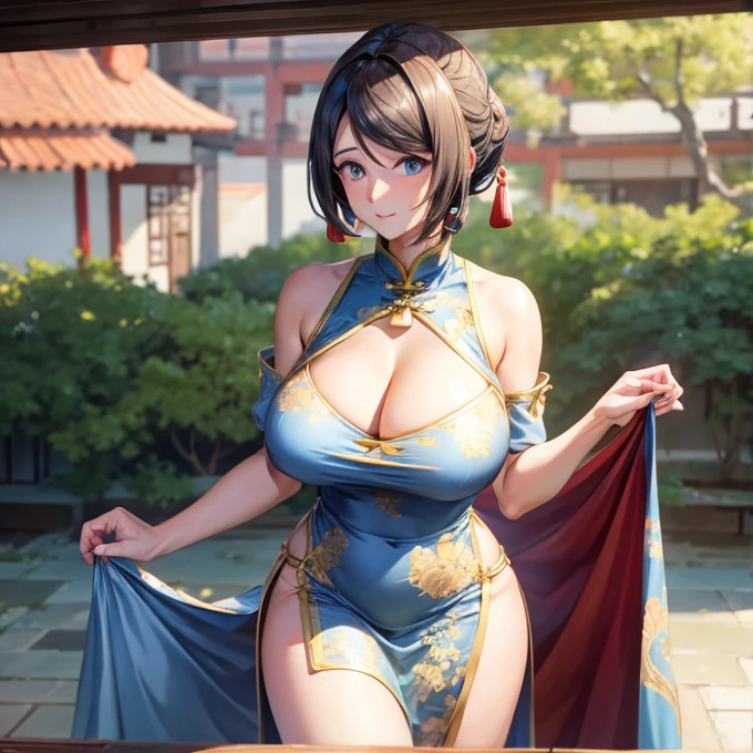 Mature Woman China dress Large Breasts Attractive thighs