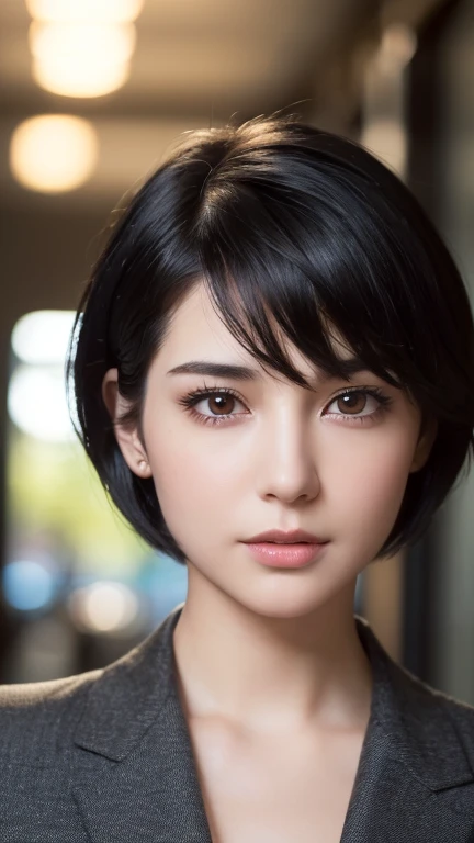 (masterpiece:1.3), (8k, Realistic, RAW Photos, Highest quality: 1.4), (One person), Beautiful Face, (Realistic Face), (Black Hair, short hair:1.3), Beautiful hairstyle, Realistic eyes, Beautiful attention to detail, (Realistic Skin), Beautiful Skin, (office casual), Absurd, Charm, Ultra-high resolution, Ultra-realistic, Very detailed, Golden Ratio
