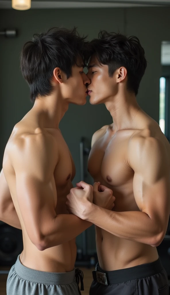 Photo Quality、3 cute handsome men、Mash Hair、Japanese male, 、Completely naked、kissing and cuddling each other, Full nudity、erection、Huge penis、Highest quality、Realistic、beautiful、School gym、Completely naked、Blowjob