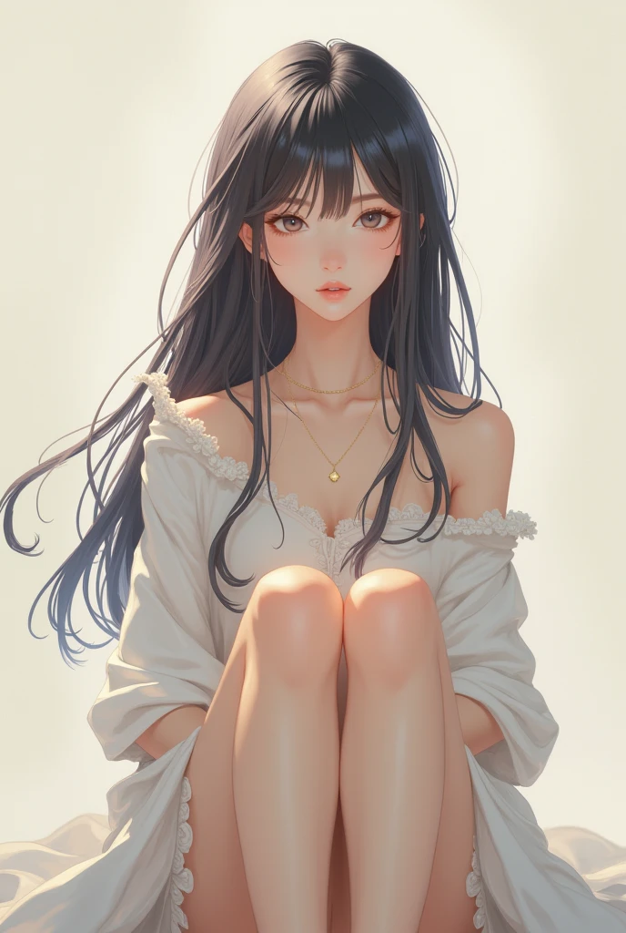 A boy with hairs around his shouldes. Looking like a girl Beautiful eyes. Sitting with beautiful crossed legs