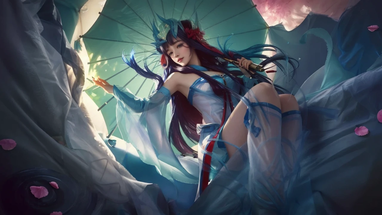 (8k, RAW photo, photorealistic:1.25) ,( lipgloss, eyelashes, gloss-face, glossy skin, best quality, ultra highres, depth of field,a close up of a woman with a blue hair and a blue outfit, ig model