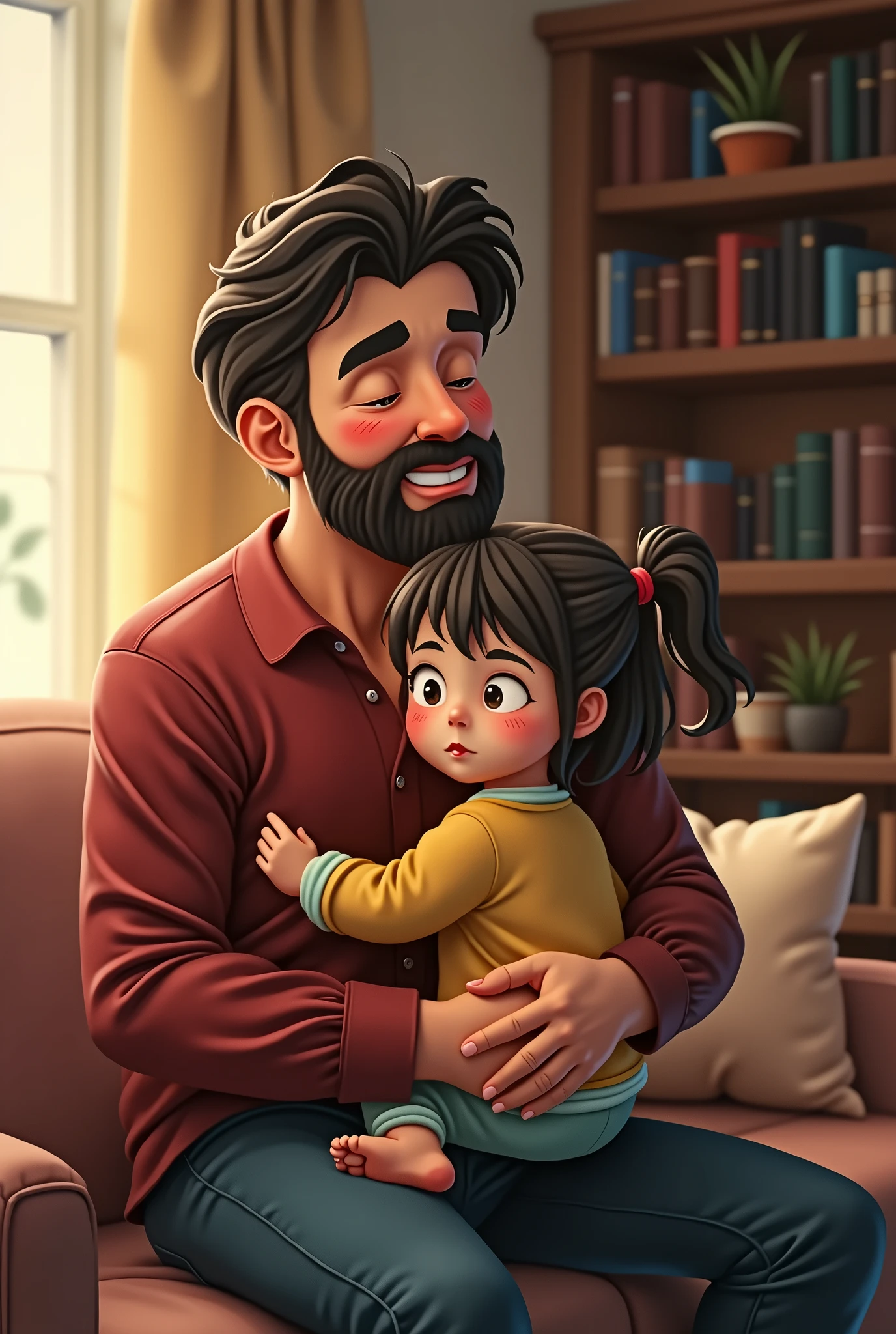 Father holding his daughter on his lap