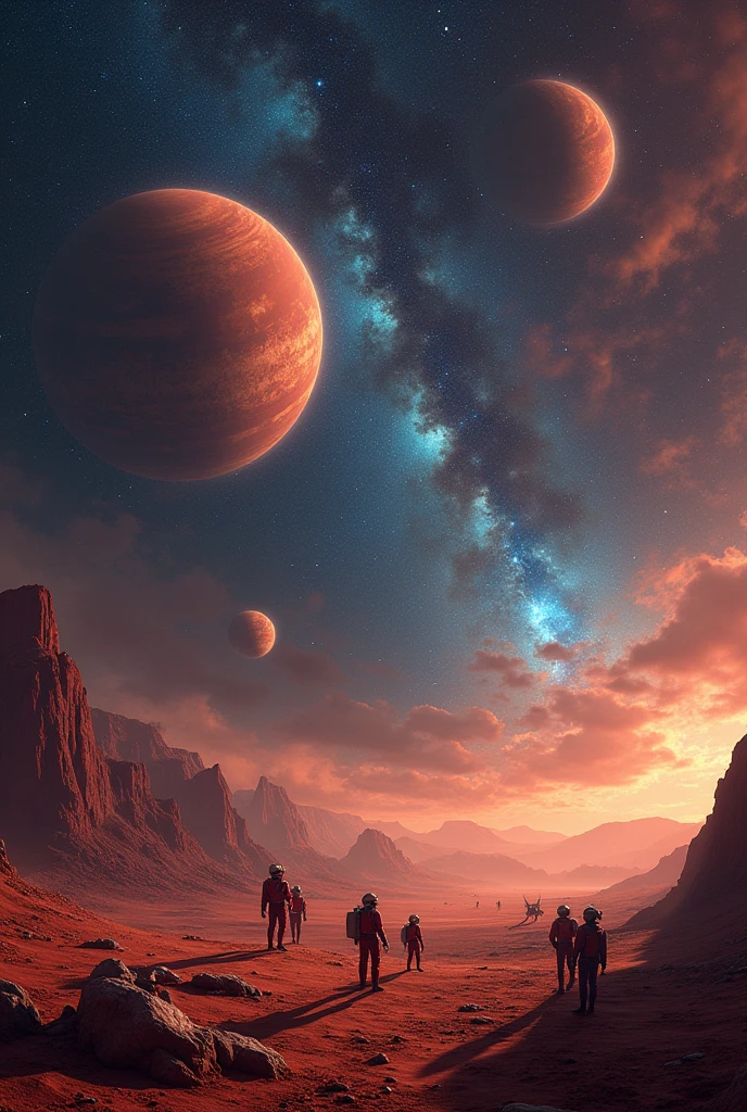 Prompt: Within the context of a deep-space galaxy scene featuring bright stars and colorful nebulae, imagine and describe a DETAILED PLANETARY EXPLORATION MISSION to Mars.
Include specific objectives for scientific research, key equipment required, a crew composition with roles and responsibilities, a mission timeline with milestones, communication protocols, and contingency plans for potential hazards. Describe Mars' unique characteristics, such as its red color and any notable features or phenomena. Present your plan in English, using a scientific and descriptive tone. Structure the response with clear subheadings and bullet points. Apply the mission planning framework utilized by space agencies like NASA to ensure all necessary aspects are covered and quantifiable.