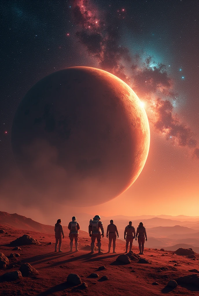 Prompt: Within the context of a deep-space galaxy scene featuring bright stars and colorful nebulae, imagine and describe a DETAILED PLANETARY EXPLORATION MISSION to Mars.
Include specific objectives for scientific research, key equipment required, a crew composition with roles and responsibilities, a mission timeline with milestones, communication protocols, and contingency plans for potential hazards. Describe Mars' unique characteristics, such as its red color and any notable features or phenomena. Present your plan in English, using a scientific and descriptive tone. Structure the response with clear subheadings and bullet points. Apply the mission planning framework utilized by space agencies like NASA to ensure all necessary aspects are covered and quantifiable.