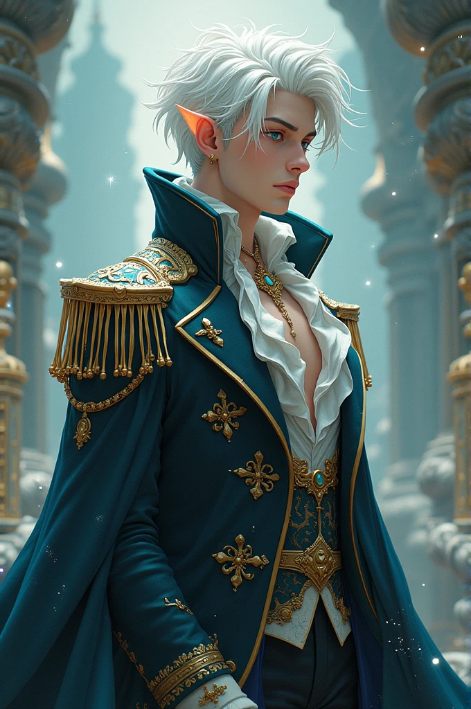 A man with fantasy clothes and with white hair full body all sides anime