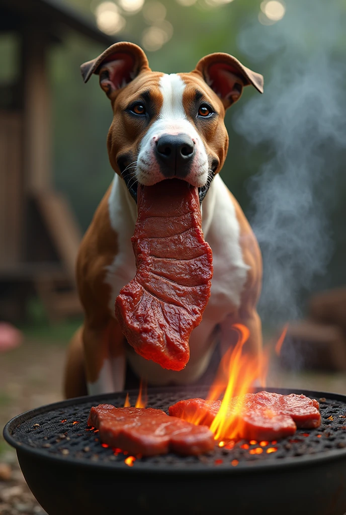 Bull terrier asando carne