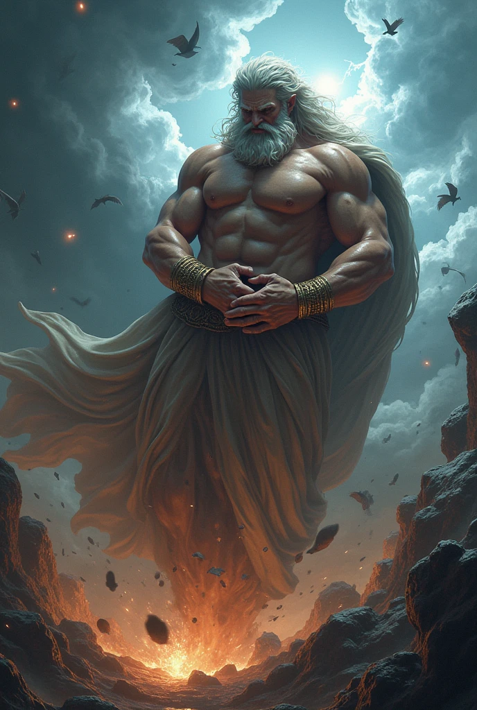Zeus throwing his father into the depths of Tartarus