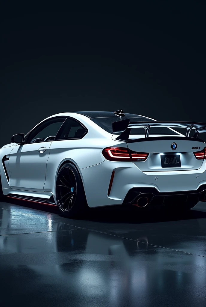 BMW WITH SPOILER LOWED AND WHITE NEON 