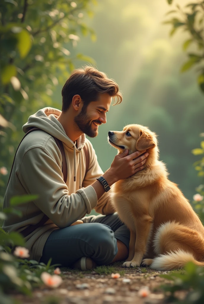 Man petting a dog