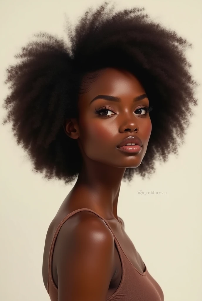 A woman with afro hair, Black skin delicate skin.... drawings