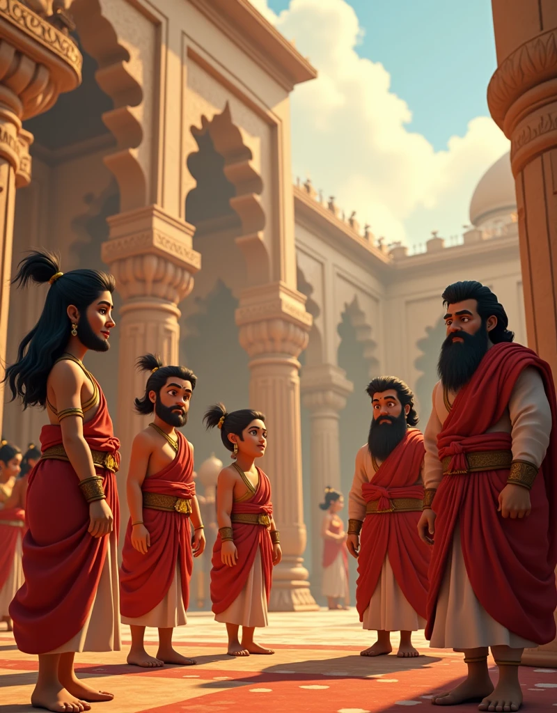 Generate in cinemetic 3d cartoon**Analyze the role of experienced veterans in shaping the outcome of a major project or initiative in a professional setting.**in Mahabharat time pictures