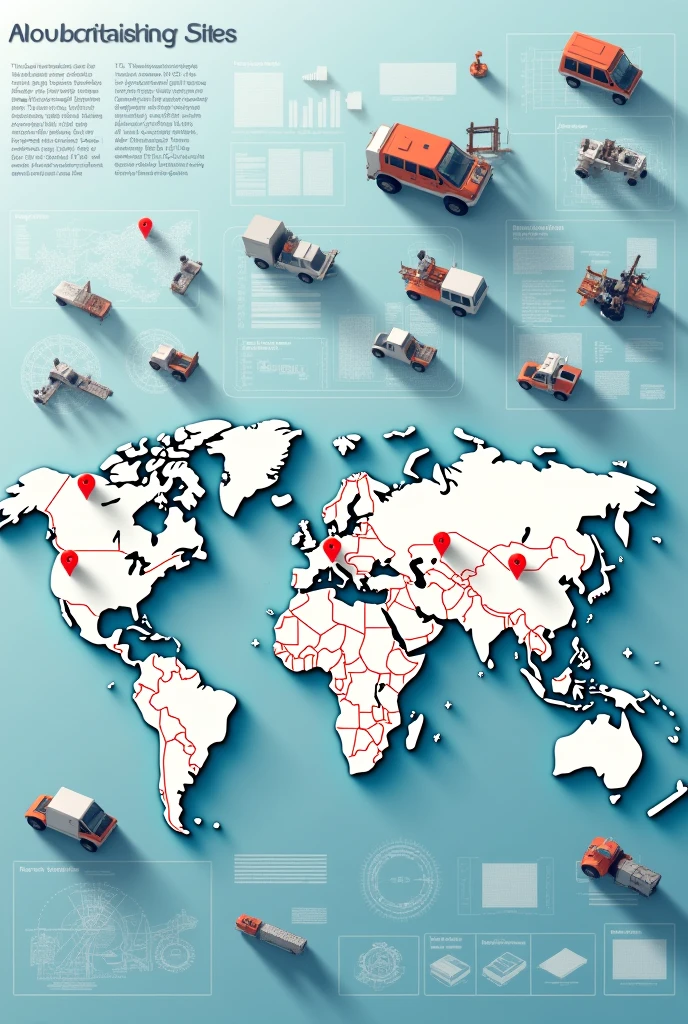 There are several pins on a world map、Each of the lecturers visited a manufacturing site.（Japan、China、South America、India etc.）shows。Also、Car and motorcycle blueprints、Icons such as scenes of workers operating machines。