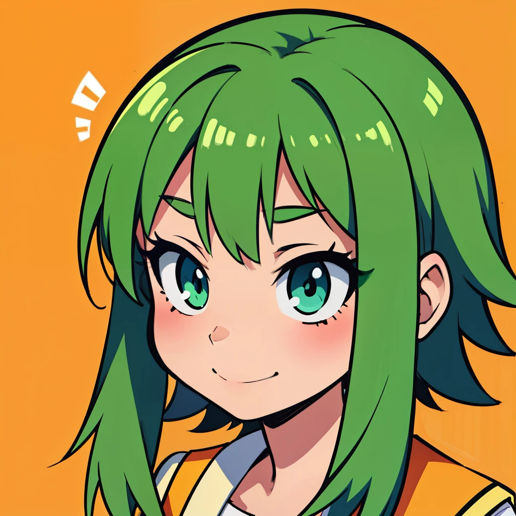 アニメ, cartoon rendering, illustration,2d, 2d digital art,Fine contour lines,high school girl, green hair,Gumi megpoid,happy