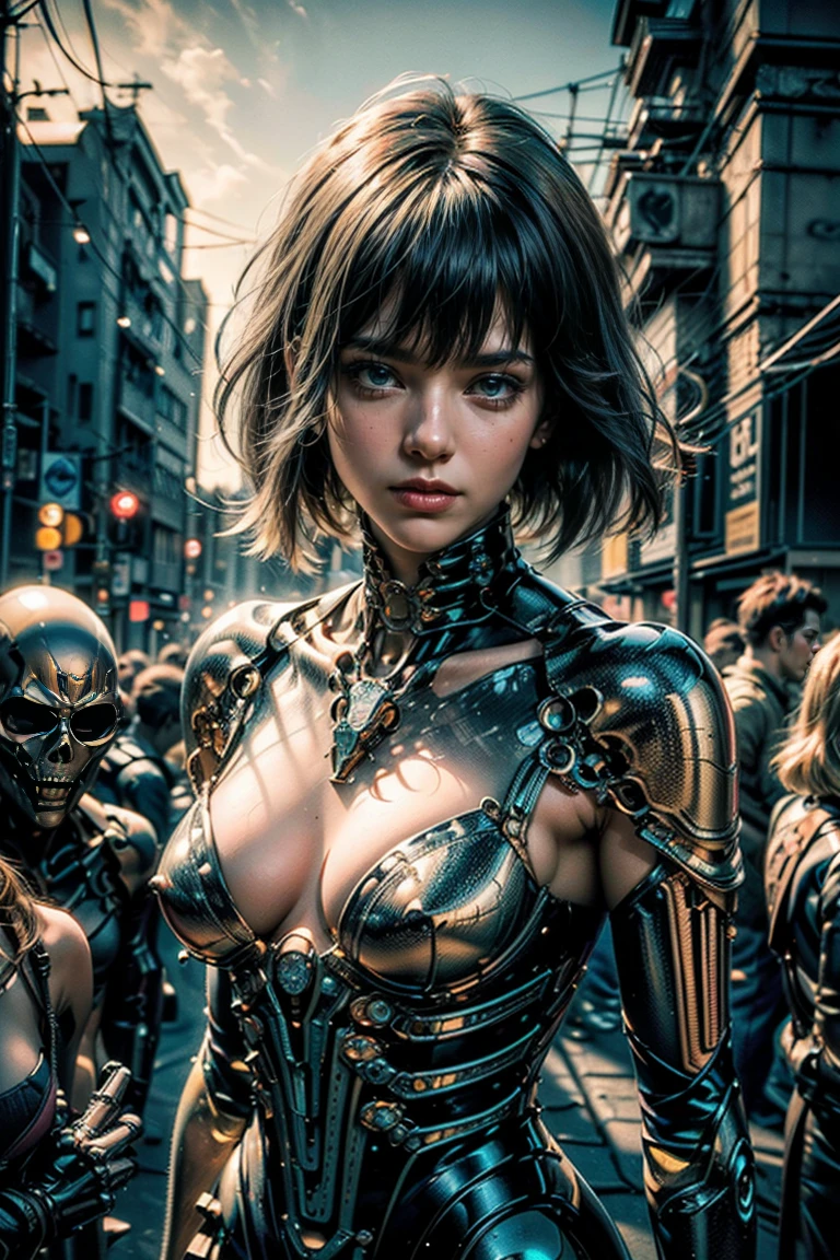 Top Quality, Masterpiece, Ultra High Resolution, ((Photorealistic: 1.4),((,nake:)) Raw Photo, 1 cybepunk Girl, Glossy Skin, 1 Mechanical Girl, (Ultra Realistic Detailechanical limbs, tubes connected to the mechanical parts, mechanical vertebrae attached to the spine, mechanical cervical attachment to the neck, wires and cables connecting to the head, Evangelion, Ghost in the Shell, small glowing LED lamps, global lighting, deep shadows, Octane Rendering, 8K, bloom effect, Ultra Sharp, Metal, Intricate Ornament Details, baroque details, Very intricate details, realistic light, CGSoation trend, facing the camera, neon details, (android manufactory in background), art by H.R. Giger and Alphonse Mucha.