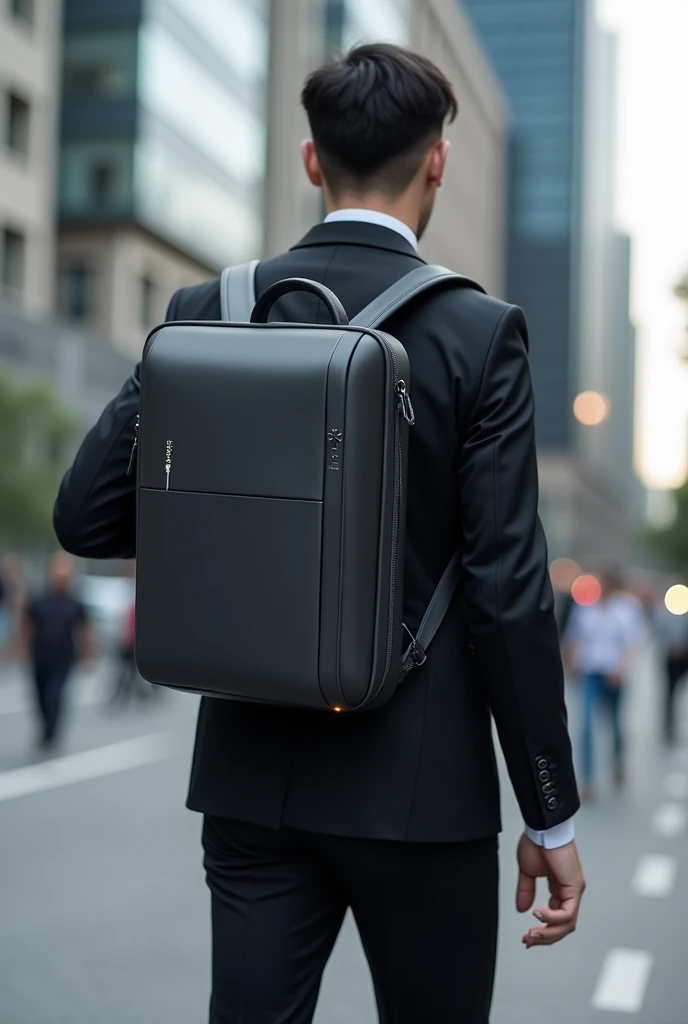 smart bag with built-in powerbank in the side and has LED battery indicator and charging ports