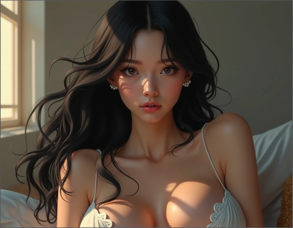 beautiful slim girl big breasts black hair color