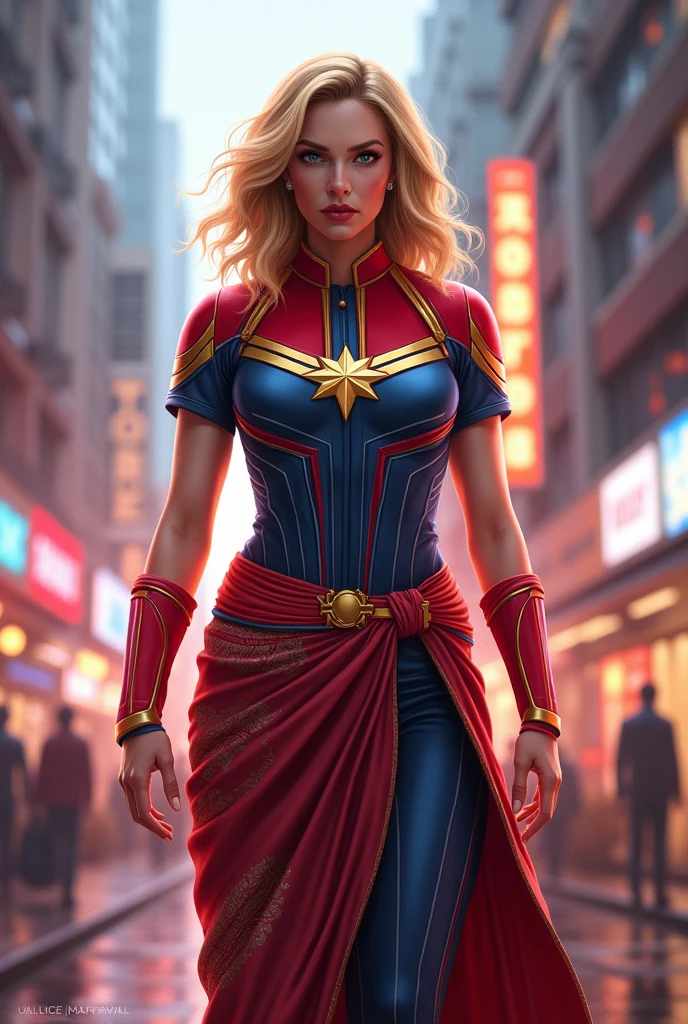 Captain Marvel in t shirt and lungi