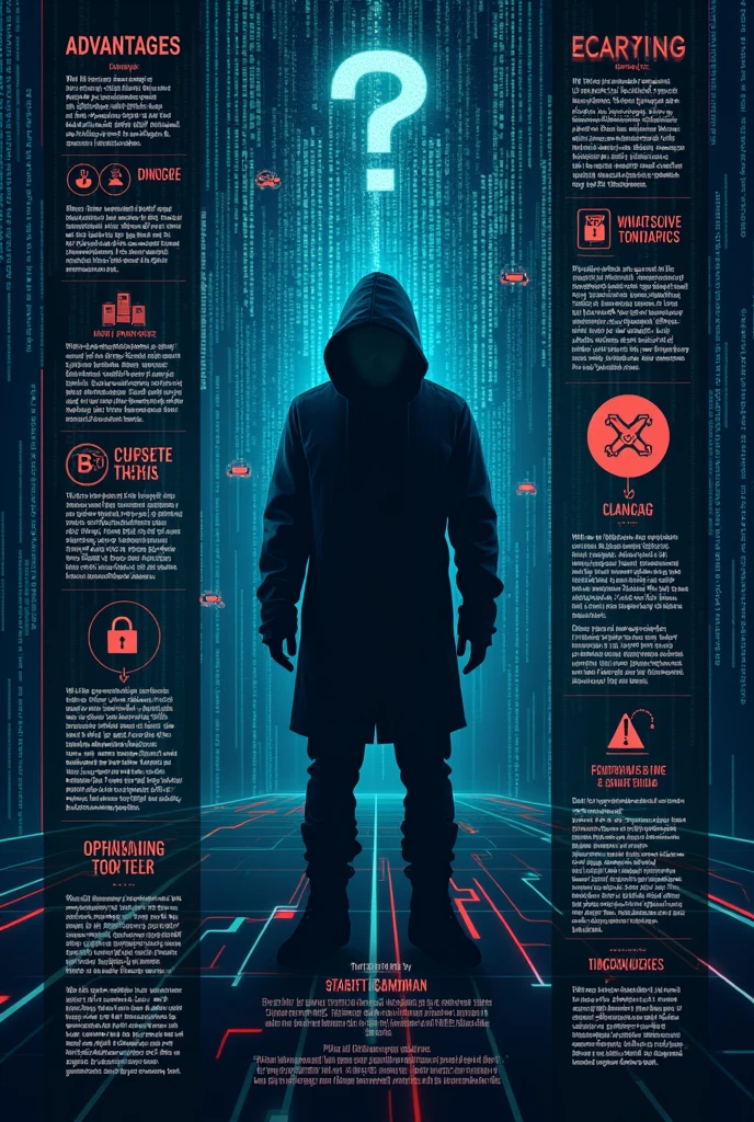 Genarate a poster on advantage and disadvantage of cyber crime in English with graphics 
