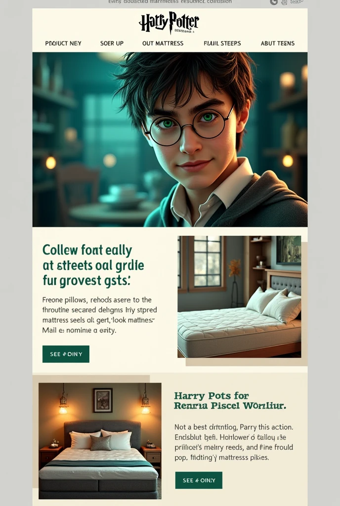 Email marketing: Create targeted and personalized email marketing campaigns to nurture leads and generate sales I want Harry Potter as a salesperson in a mattress store and doing marketing