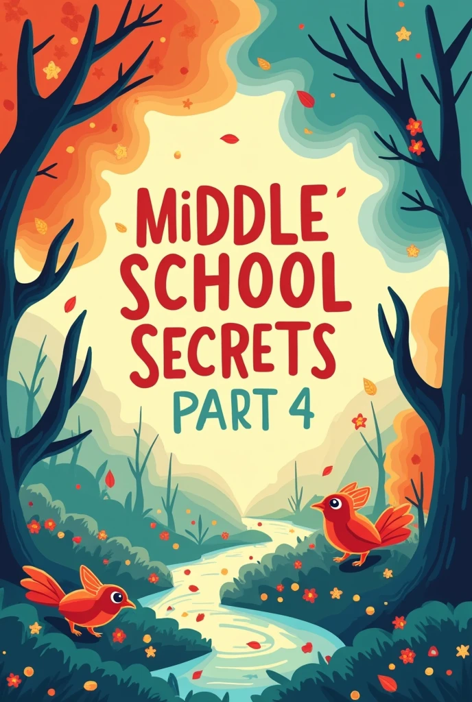 Create me a book cover the books name is middle school secrets part 4 and the font should be cute the authors name is Sara Eldho and it should be in bold font also I don't want any humans in my cover page the background should be orange and teal colour the authors name is Sara Eldho the authors name is Sara eldho and not culer knile also I said no humans in my cover page the background should be orange and deal no humans no children