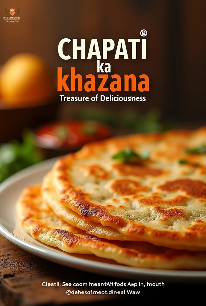 create a social media poster , banner , adverstisement
get ready to satisfy your cosa craving
visuals:
1. Mouth watering image of perfect golden colour CHAPATI and CHANNA CHOLAY
2) close up shot of dosa being faded should look crispy.
3) Best CHAPATI spot in town (text)
Tagline
Mazay Ka Khazana
order now and experience
Contact DETAILS.
• phone num
Address
social media
Create a poster for this prompt