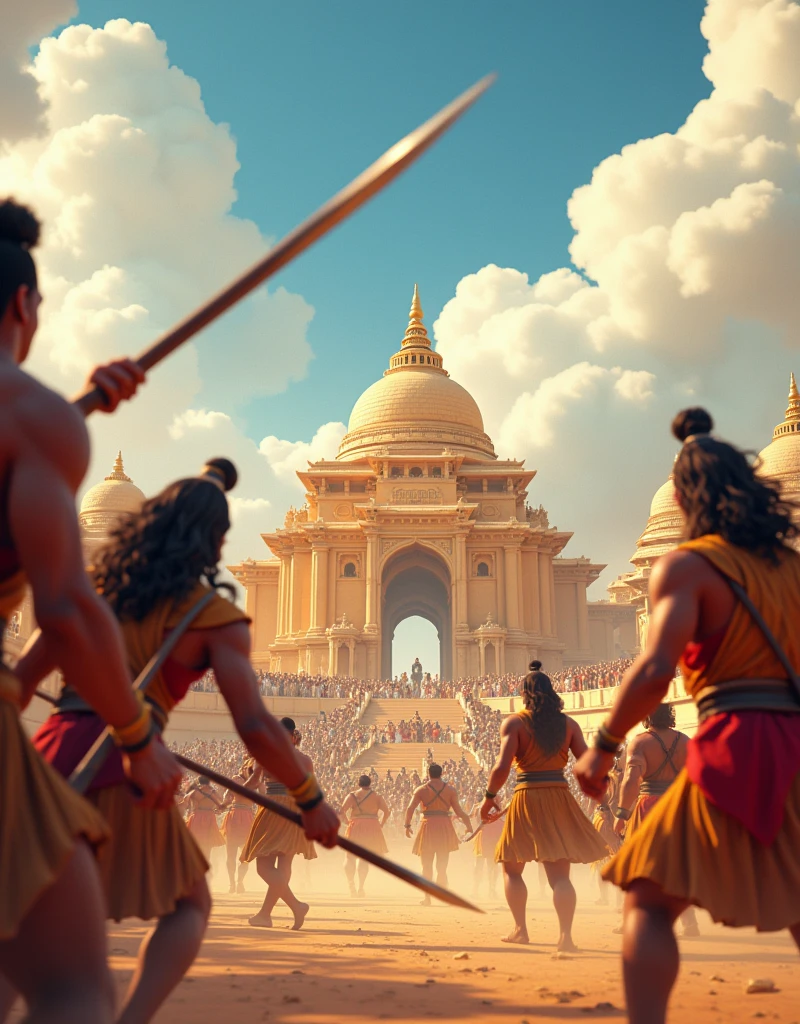  Generate in cinemetic 3d cartoon**Evaluate the impact of having top-tier talent and experts in a competitive scenario. How do their contributions shape the overall outcome?**in Mahabharat time pictures 
