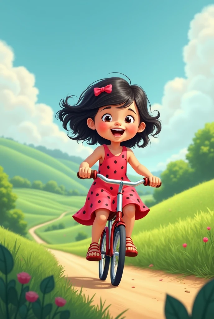 ছোট মেয়ে বাচ্চা তরমুজের জামা পরে সাইকেল চালাচ্ছে
