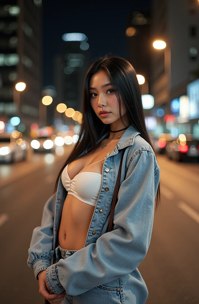 A beautiful Instagram model, (long black hair, wearing a beautiful outfit) , full body view, ((big )), (hourglass figure), (white girl), detailed face, beautiful eyes, luscious lips, cinematic lighting, photorealistic, highres, 8k, (best quality:1.2), (realistic:1.37) , (full body view)