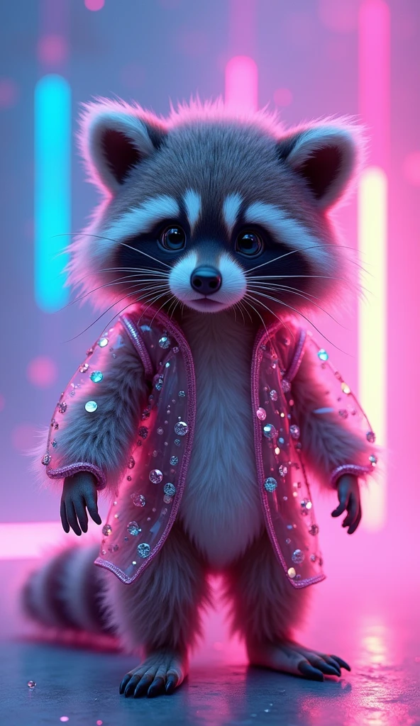 Dressed in transparent clothes、Perfect hot long hair big tits k-pop, She has the body type of Hawgrass. , big with big ahrd nipples, See-through costume,A captivating and whimsical conceptual photographgraph featuring a delightfully fluffy baby raccoon, Decorated with playful leopard fur. Raccoon、Create a shimmering gradient of colors、Surrounded by vibrant and mesmerizing iridescent colors。, Deep purple to royal blue、To pale pink. Sparkly particles scattered throughout the scene, Create a festive atmosphere, Mirror ball atmosphere. The photographgraph's luxurious, With a versatile design、Suitable for a variety of applications, Including fashion, photographgraphy, 3D Rendering, and Conceptual Art., photograph, 3D Rendering, Conceptual Art
