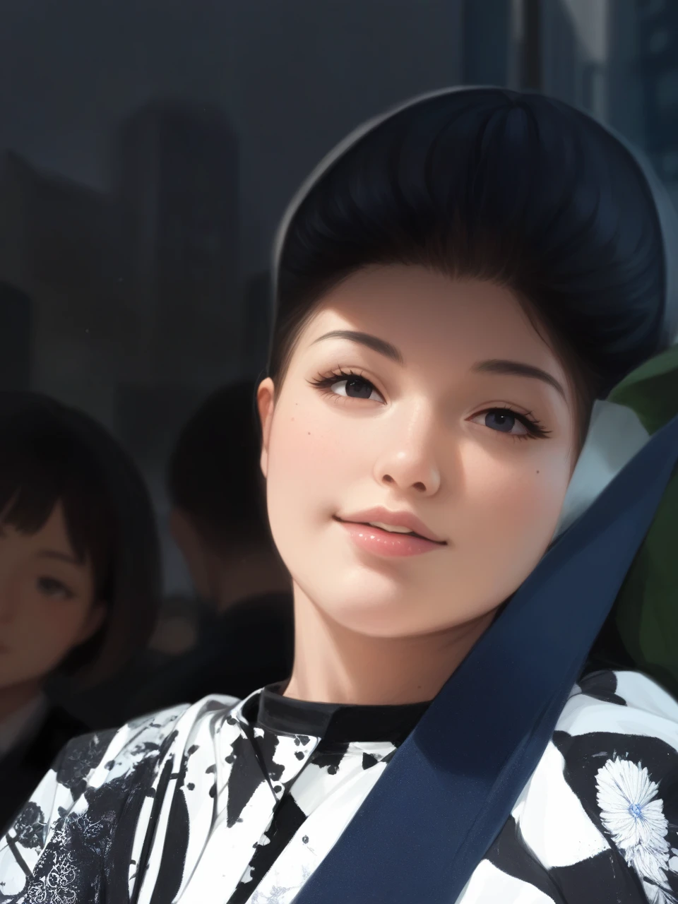 (score_8, score_8_up,score_7_up,masterpiece,highest quality,Perfect Anatomy,Exquisite detailed:1.1)(raw photo,photo realistic:0.2)1 girl,Japanese,black eyes,black hair,bob cut,city