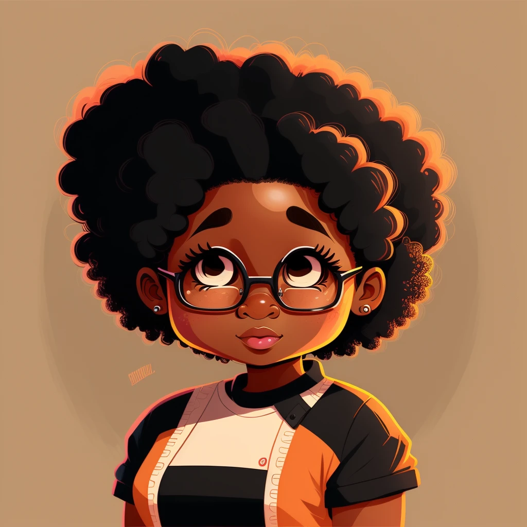 Cartoon image of a woman with a big afro hair, super cute funky black girl, cartoon style illustration, cartoon art style, cartoon art style, in digital illustration style, highly detailed character design, cute detailed digital art, urban fanart, character design portrait, beautiful digital illustration, high quality portrait, cartoon art, afro, character design portrait