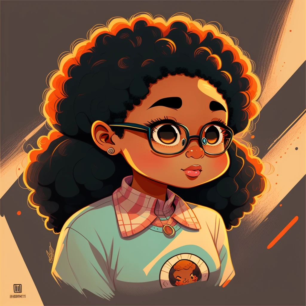 Cartoon image of a woman with a big afro hair, super cute funky black girl, cartoon style illustration, cartoon art style, cartoon art style, in digital illustration style, highly detailed character design, cute detailed digital art, urban fanart, character design portrait, beautiful digital illustration, high quality portrait, cartoon art, afro, character design portrait