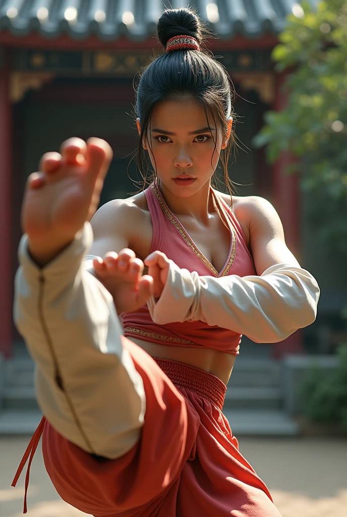 Real hot asian girl practicing kung fu. Hyperrealistic style