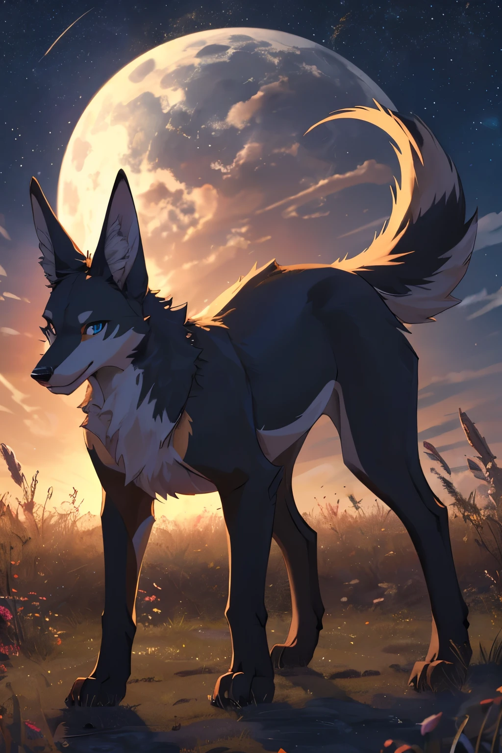 feral, a (((feral))) jackal, female, solo, full body,pussy, pussy focus, ass to the viewer, all fours position, (((three quarter view from behind))), night time, masterpiece, best quality, highres, high resolution, perfect face, perfect eyes, detailed, shaded, 4k, 2k, depth of field