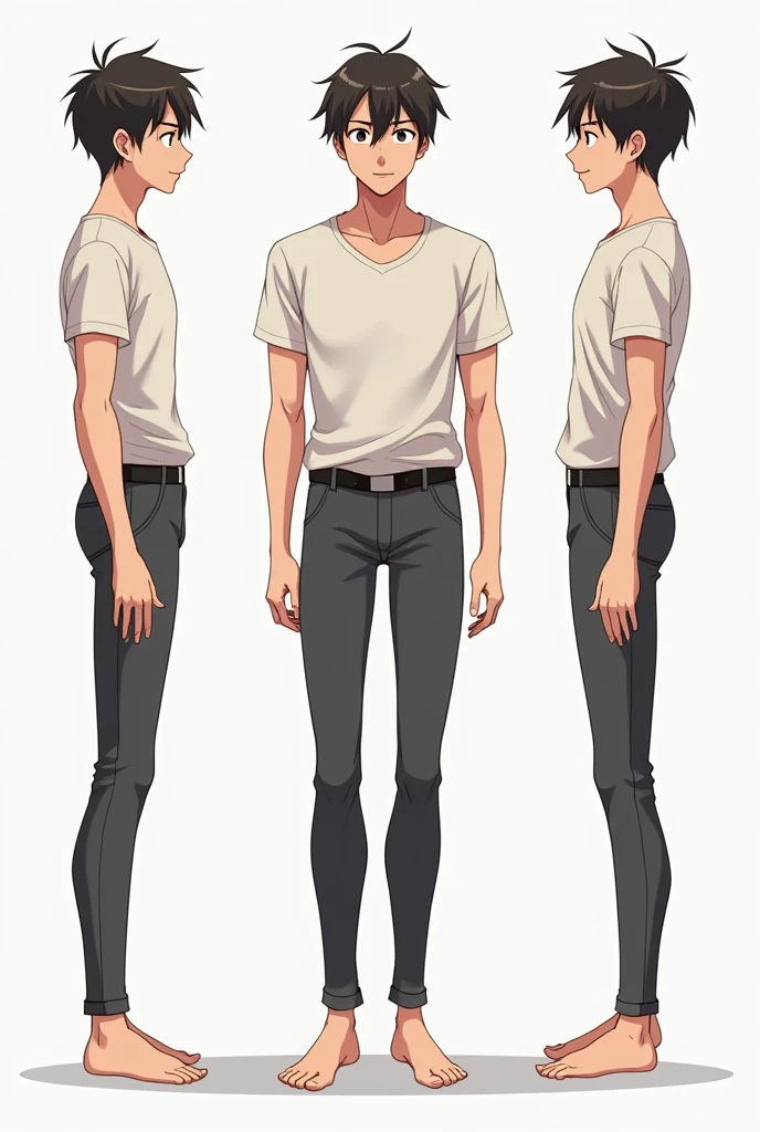 different angles of a slim male anime character full body